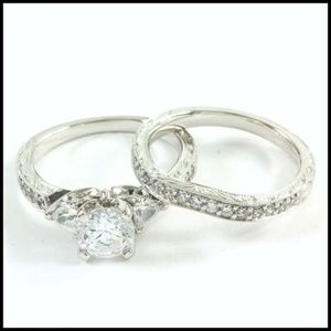 14k White Gold Overlay Cubic Zirconia Set, Size 7